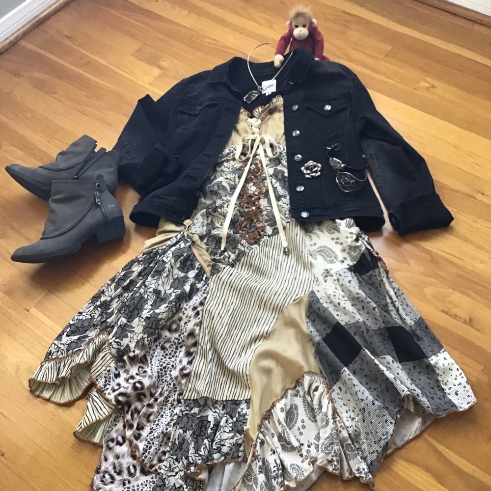 Boho Funky Steampunk  mid length dress